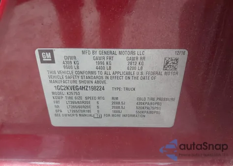 2017 Chevrolet Silverado 2500Hd Lt from USA, damaged, VIN 1GC2KVEG4HZ198224